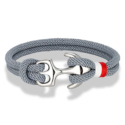 MKENDN Creative Contrast Double Strand Anchor Bracelets Men Women Nautical Survival Rope Bracelets Stainless Steel Anchor Buckle