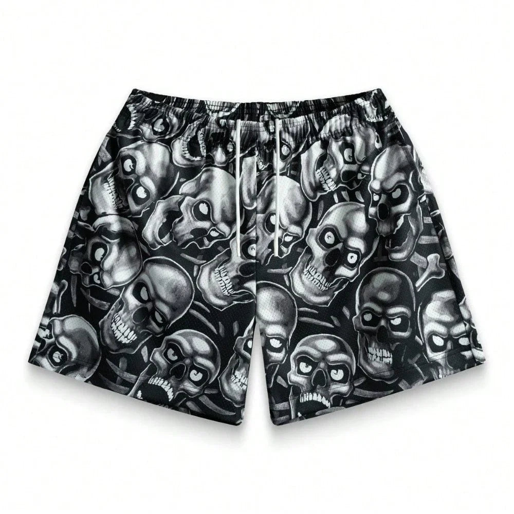 Premium 3D Printed Men's Hawaiian Shorts - Ultra Casual Skull Graphic for Summer Vacations and Sport Running