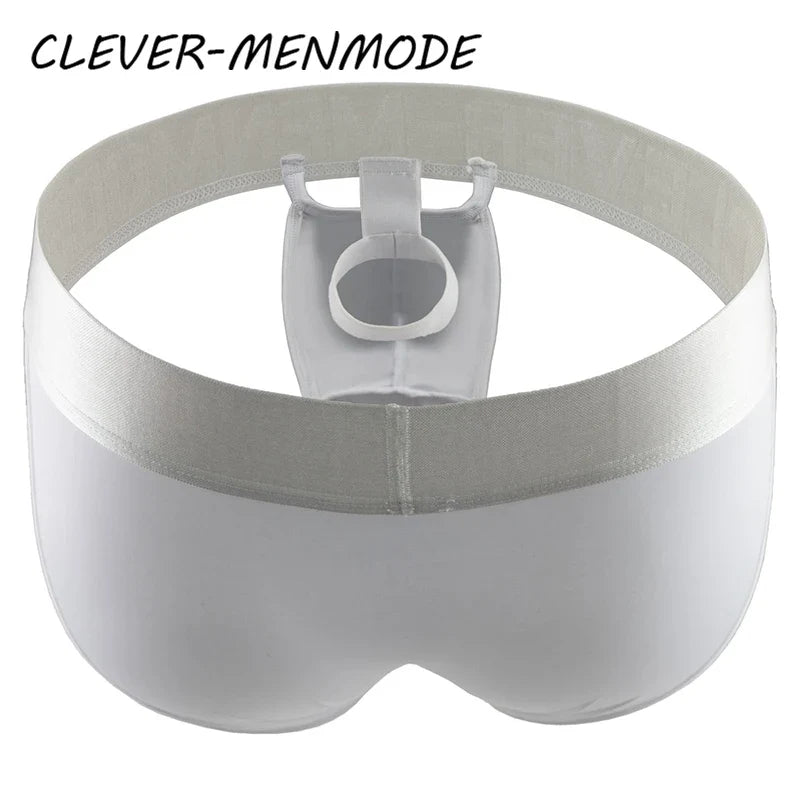 CLEVER-MENMODE Men's Sexy O-Ring Elephant Nose Briefs Ice Silk Men Ultra Thin Long Penis Mini Panties Miceo Openwork Lingerie
