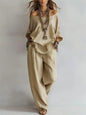2026fashion V Neck 7 Button Sleeve Women Top Set 2 Pieces Spring