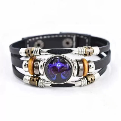 Twelve Constellations Luminous Leather Bracelet Retro Multi-layer Beaded Leather Bracelet Jewelry Gifts for Men Women Couples