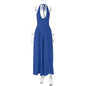 Talenza Backless Deep V Spliced Long Dress Summer Women's Sexy Party Dress Halter New Fashion Slim White Sleeveless Long Dress