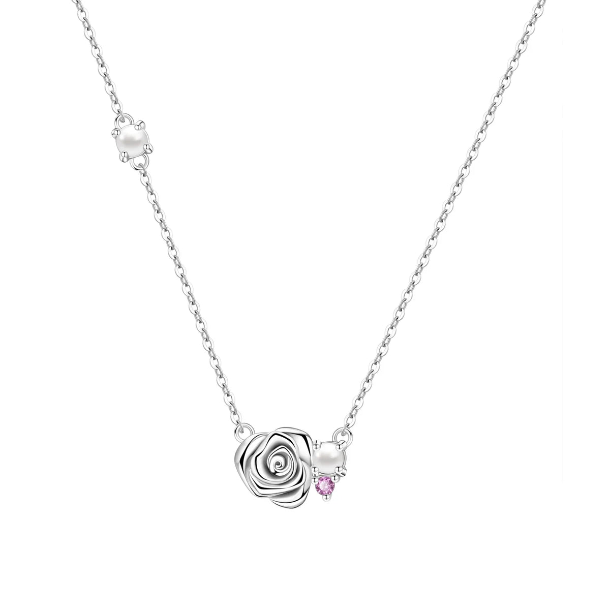 Romantic Pink Crown Heart Pendant Necklace Genuine 925 Sterling Silver Elegant Fine Jewelry for Women Wedding Holiday Presents