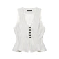Women Fashion Stripe Sets Sexy Sleeveless Button Fold Hem Top+Wide-Leg Pants Summer Autumn Vacation Leisure New 2 Pieces