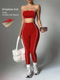 Women Strapless Bandeau Sports Bra Seamless High Waist Yoga Leggings Set Padded Workout Fitness Gym 2 Piece Outfits