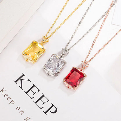 925 Sterling Silver Necklace Rectangular Zircon Pendant Necklace Women Fashion Simple Birthday Party Wedding Jewelry Gift