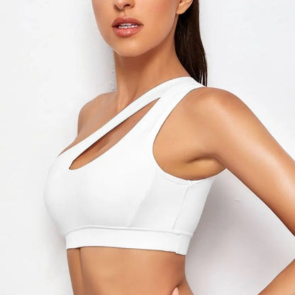 One Shoulder Push Up Sports Bra - Black/White