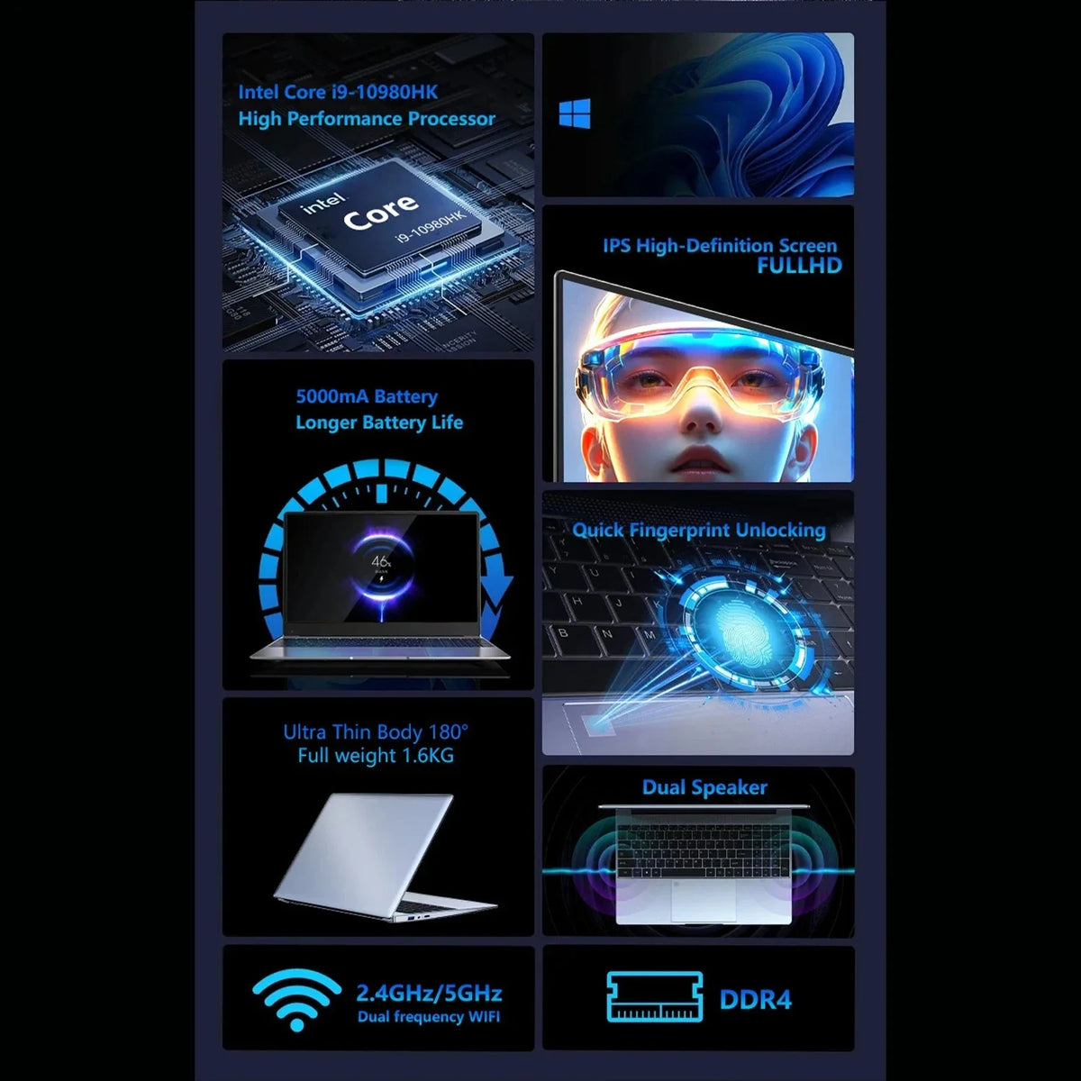 Intel Core i9 10980HK 15.6 Gaming Laptop 8C16T 2.4 5.3GHz 32GB RAM 2TB SSD Fingerprint WiFi6 4K Ultrabook Pro Max Fast
