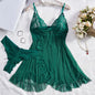 Ultra Sexy Lingerie Women Lace SeeThrough Nightdress Erotic PajamasSolid Soft Slim V Neck Sleepwear Summer Dress & Thong Kit