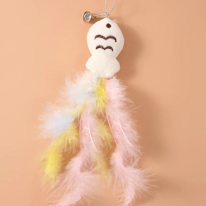 1PC Pet small cat fishing and cat teasing stick 360 degree rotation with feather bells and steel wire cat teasing stick