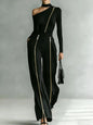 Women's Two-piece Slim-fit Long-sleeved Double-zipper Wide-leg Pant 2026 Spring Elegant Fashion Stand-up Collar Solid Color Suit