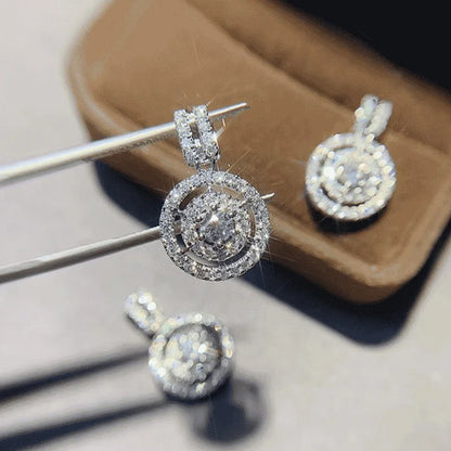 Huitan Circle Design Lady Pendant Necklace Silver Color Inlaid Shining CZ Elegant Wedding Engagement Fashion Accessories Jewelry