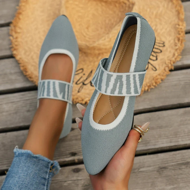 Women Ballet Flats Knitted Casual Shoes Low Heel Elegant Woman Sneakers Pointed Toe Shallow Loafers Vintage Slip on Women Shoes