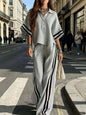 Spring Summer Women Short Sleeve Lapel Shirts Tops + Loose Striped Pants Female Casual Two-piece Clothing Set Casual Holiday Set
