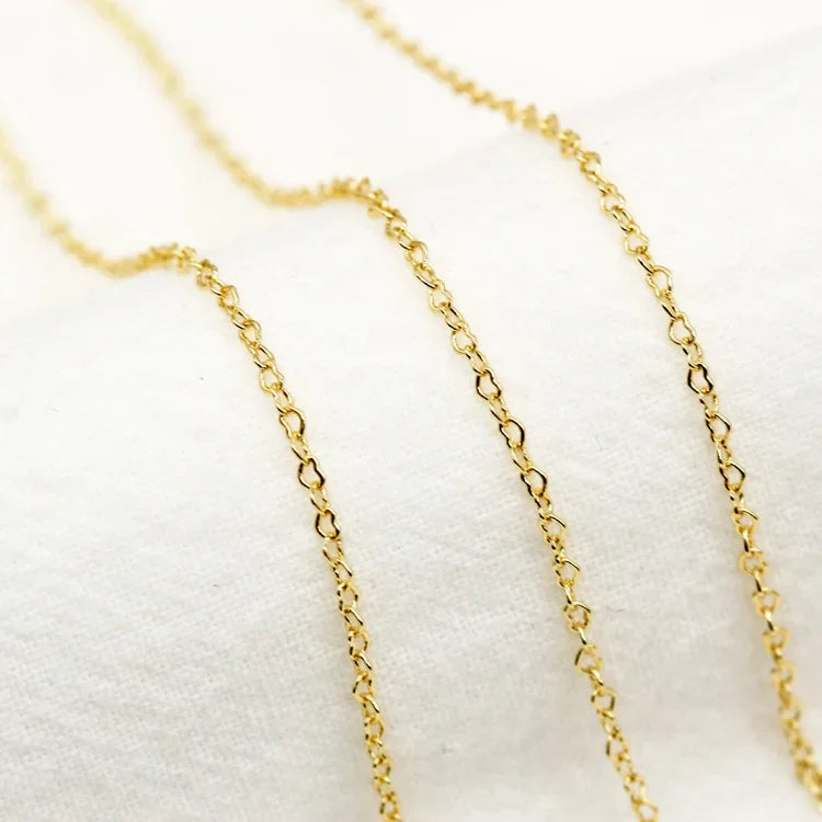 Width3MM 14K Gold Color Plated Brass Heart Shape Necklace Chains High Quality Jewelry Accessories