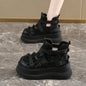 Lace Thick Bottom Sneaker Pumps Belt Buckle Elegant Fashion Comfortable Sexy Genuine Leather Women Shoes Round Toe New Hot Girls