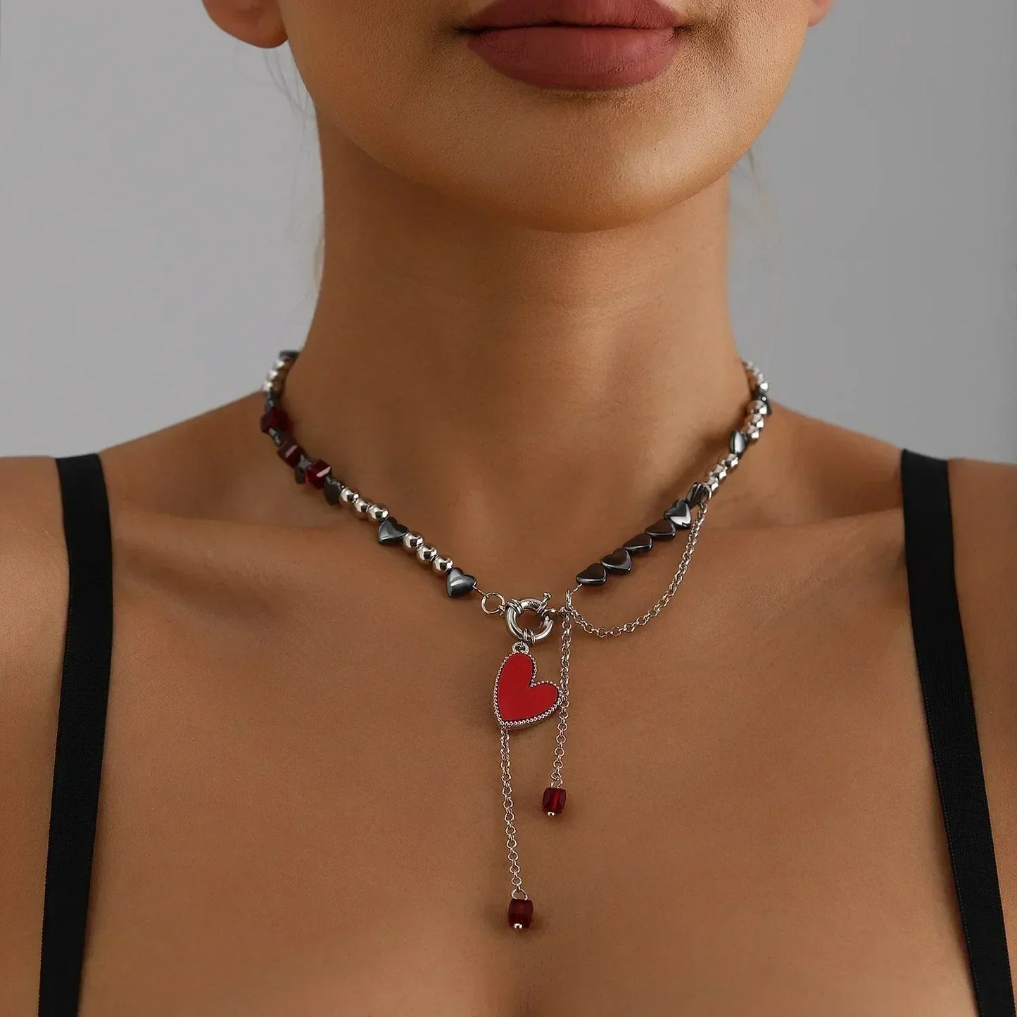 Fashion Heart Beaded Necklace for Women Boho Elegant Irregular Crystal Chain Y2K Choker Exquisite Party Gift Jewelry Accessories