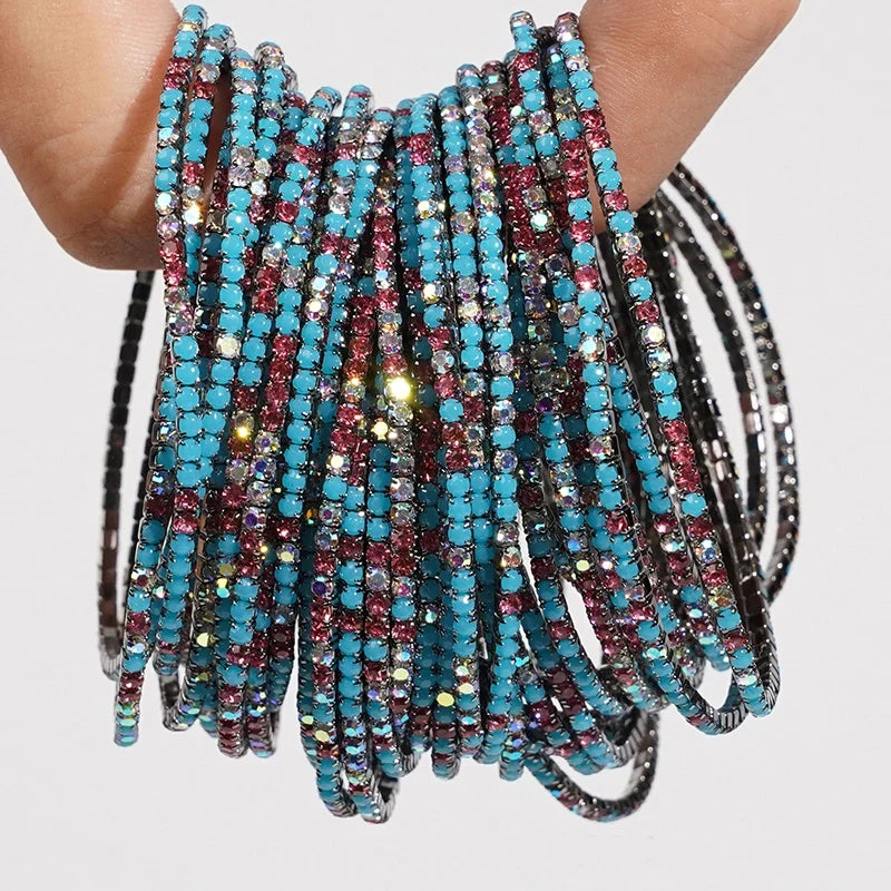 5pcs Fashion Colorful Acrylic Crystal Rhinestone Elastic Bracelet for