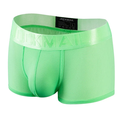 Fashion Fluorescent Color Men's Underwear Sporty Breathable Mesh Boxer Briefs Sexy Transparent Male Underpants Gay Sissy Shorts