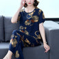 Women Summer Sets NEW Middle Aged Elderly Mother Cotton Silk Suit Casual Print Short Sleeve Top + Pants 2 Piece Set Femme Outfit