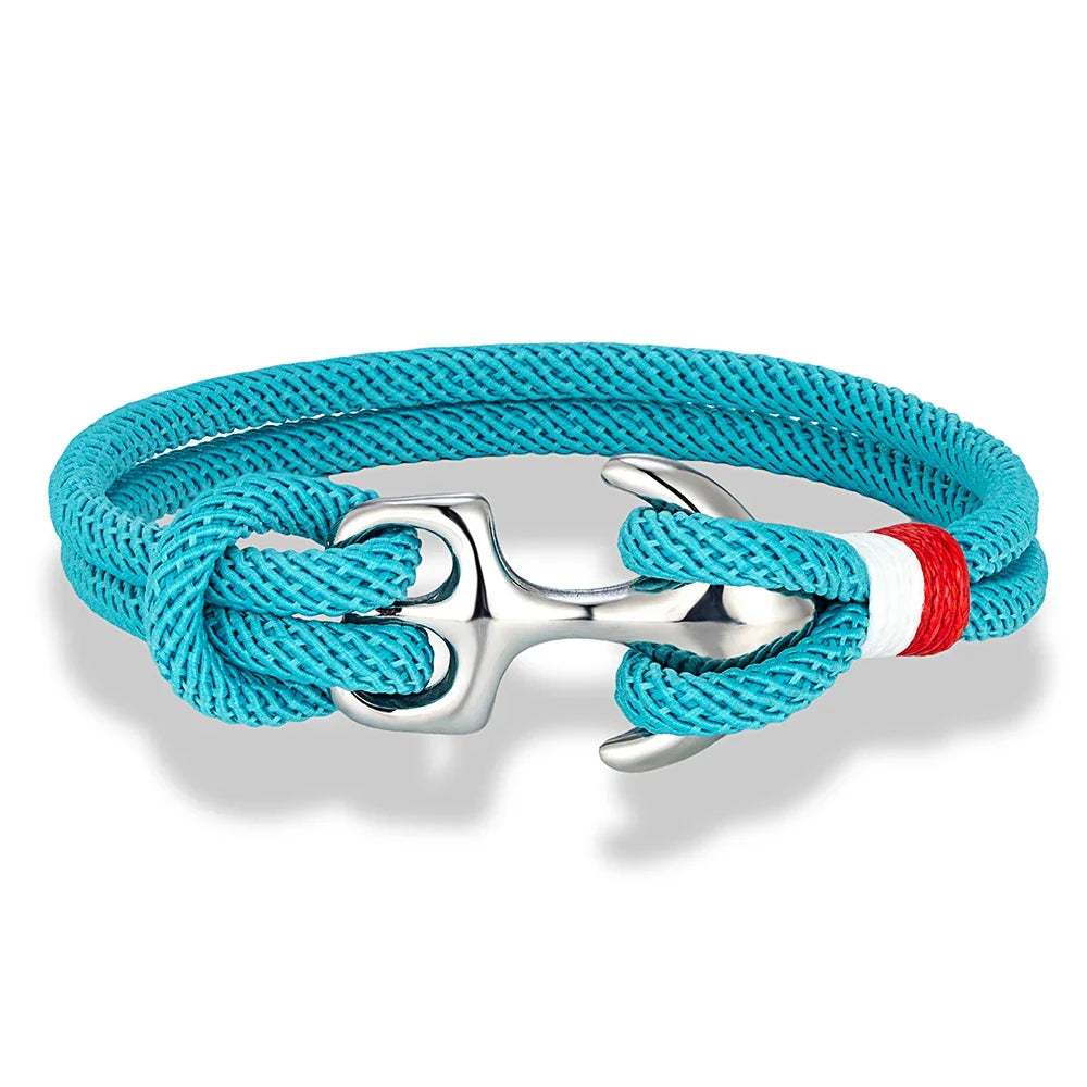 MKENDN Creative Contrast Double Strand Anchor Bracelets Men Women Nautical Survival Rope Bracelets Stainless Steel Anchor Buckle