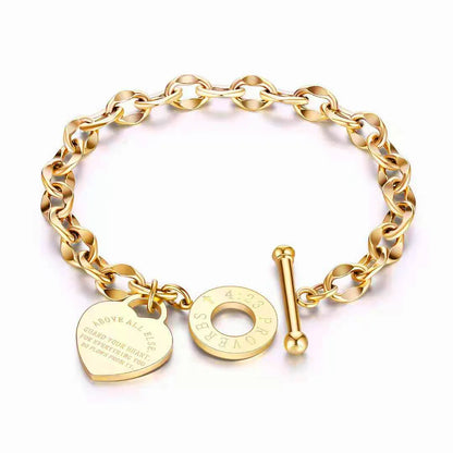 1pc Stainless Steel Bracelet with Heart Pendant, Double Heart OT