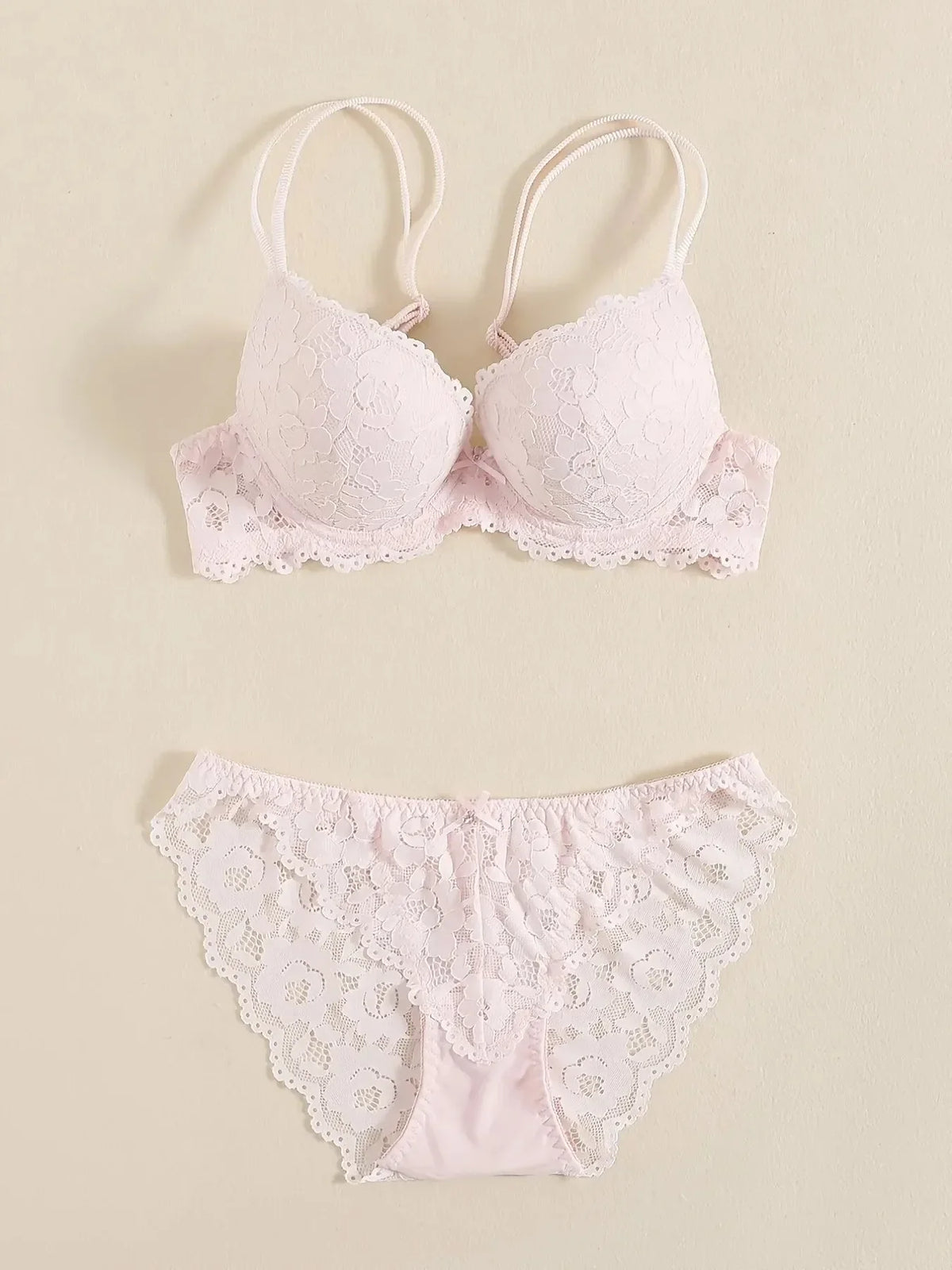1 Set Elegant Lace Embroidery & Breathable Fabric Lingerie Set: Push-Up Bra, Drop Waist Sheer Panty - Ultimate Valentine's Day