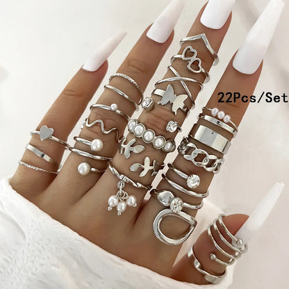 23pcs Fashion Knuckle Rings Set for Women Crystal Star Moon Eye Wave