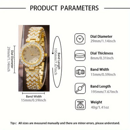 6-piece/set women's watch luxury rhinestone quartz watch gold fashion simulation watch and jewelry set