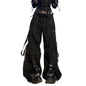 Women Fall Winter Cargo Jeans Striped Zipper Button Closure Loose Casual Trousers Streetwear with Pockets