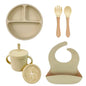 Food Grade Silicone Child Dish Set Baby Feeding Bowl Suction Plate Straw Cup Wooden Spoon Fork for Kids Tableware Toddler Dishes
