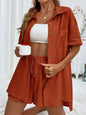 Long Sleeve Single breasted Top Broad legged Shorts Set Fashion Ladies Sexy Solid Suits 2024 Summer 2 Piece Outfits For Women