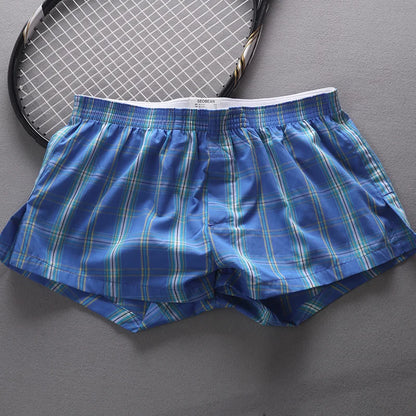SEOBEAN MENS SEXY COTTON SHORTS HOME COMFORT CHECKERED FIT TRUNKS