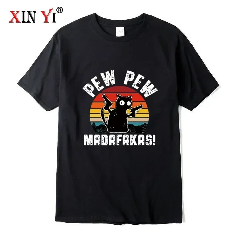 Summer Casual Men's High Quality T-shirt 100% Cotton Cool Funny Cat Printed T-shirt Casual O-neck Loose for Men T Shirt Tees Top