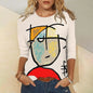 Abstract Art Face Painting Autumn Women's Round Neck Long Sleeve T-shirt Trend Loose Round Neck Long Sleeve T-shirt