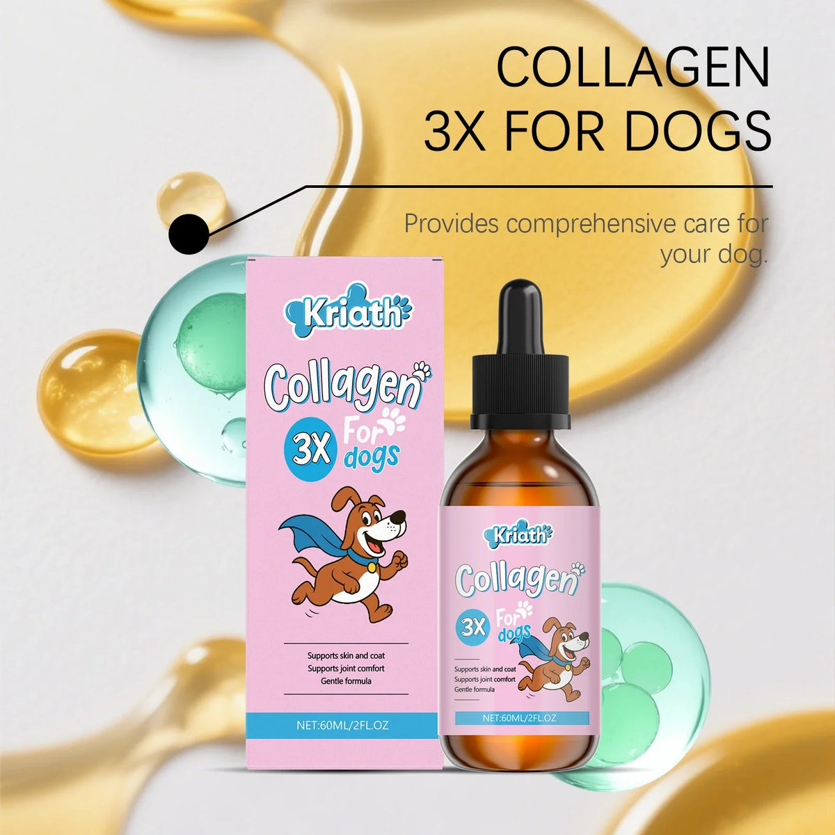 60ML Collagen Pet Care Drops Gentle Formula Improve Pets Hair & Skin Health Daily Nutritional Supplement Dog Care Liquid Drops