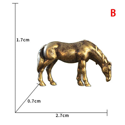 1pc Miniature Antique Brass Long Tail Horse Figurines Feng Shui Ornament Copper Zodiac Animal Mini Desktop Crafts Home Decor