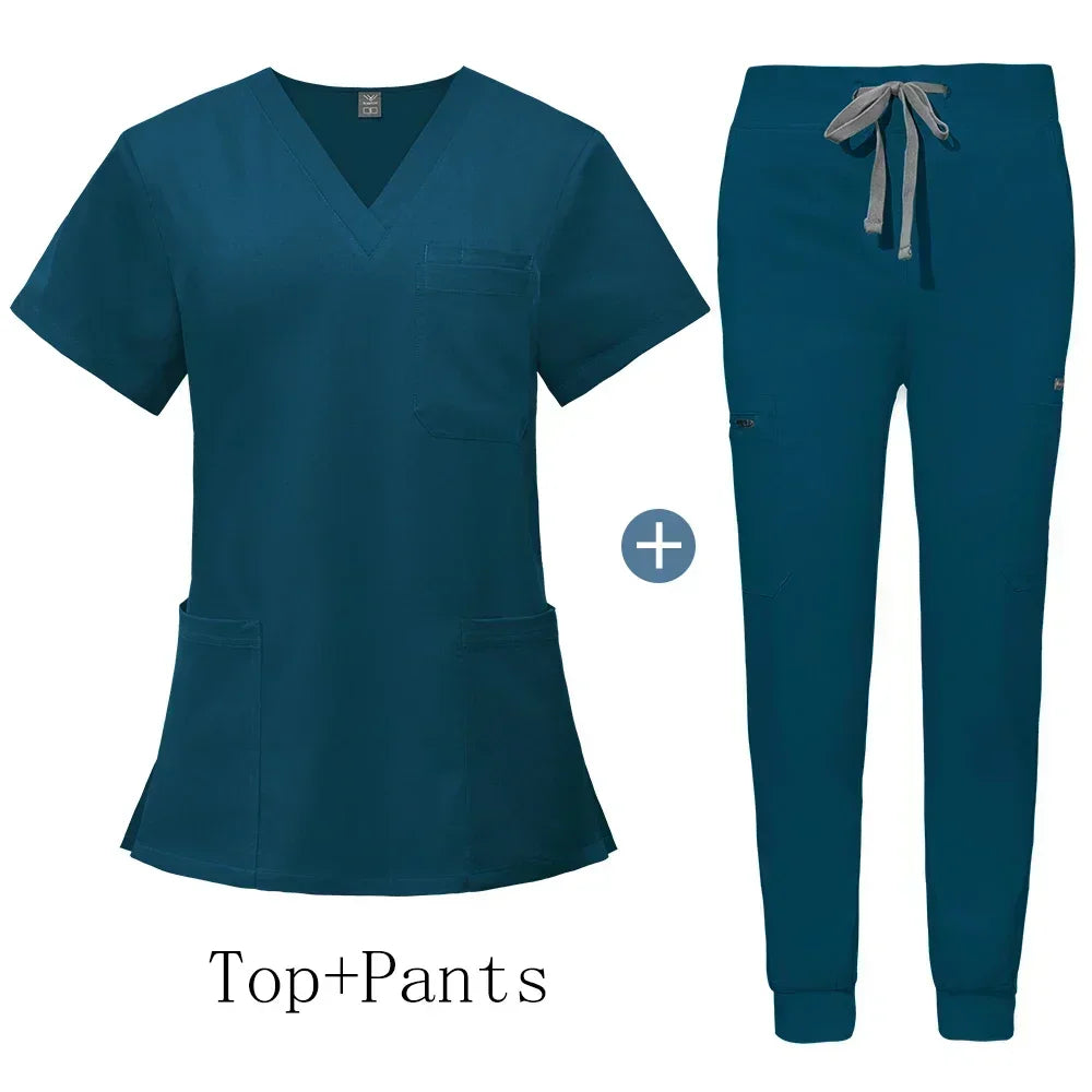 Unisex V-Neck Scrub Set with Jogger Pants