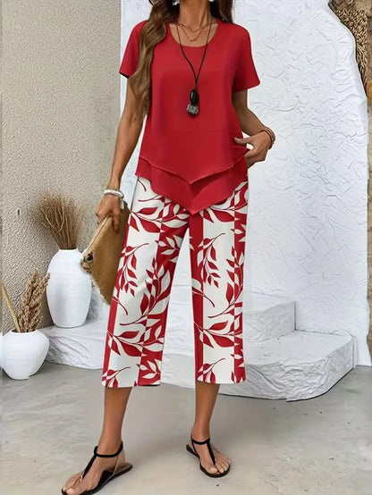 New Loose and Fashionable Spring/summer Printed Top and Pants Set