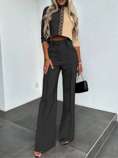 Casual Long Sleeve Shirt Pants Set Office Lady Spring Autumn Fashion