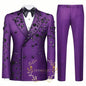 Fashion Burgundy Boy Suit Crystals Wedding Tuxedo Double Breasted Formal Child 2 Pieces Blazer Pants costume enfant garçon