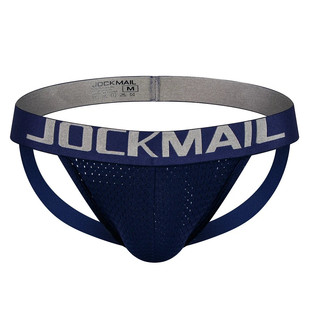 Jockmail Mens Jockstrap Mens Panties Sexy Gay Men Underwear Sissy Calzoncillos Hombre Slip Thong Mesh Low Waist Breathable