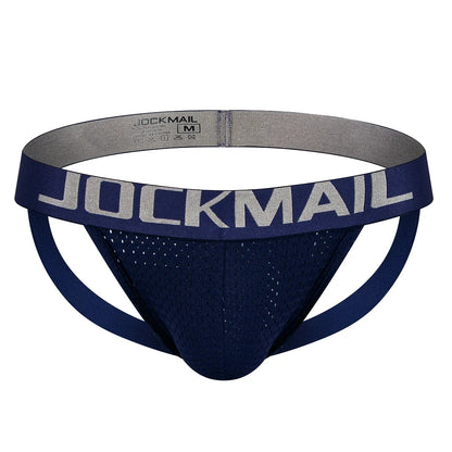 Jockmail Mens Jockstrap Mens Panties Sexy Gay Men Underwear Sissy Calzoncillos Hombre Slip Thong Mesh Low Waist Breathable