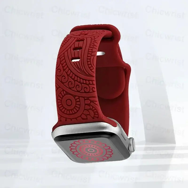 Apple Watch Engraved Silicone Band, Ornamental or Leopard