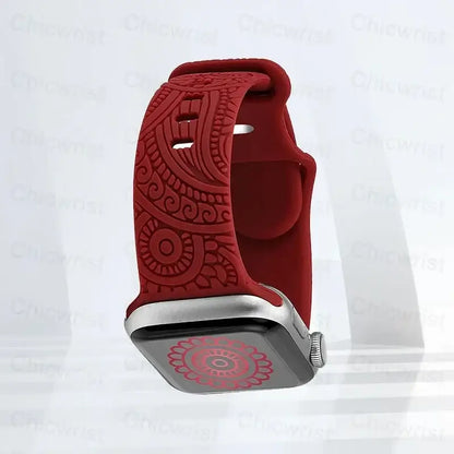 Apple Watch Engraved Silicone Band, Ornamental or Leopard