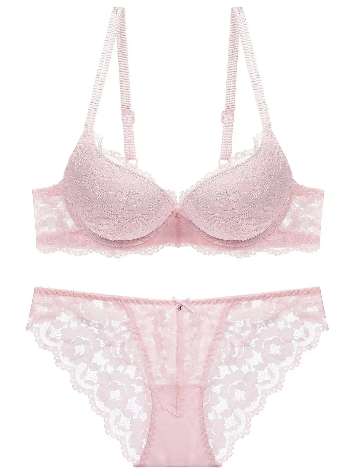 1 Set Elegant Lace Embroidery & Breathable Fabric Lingerie Set: Push-Up Bra, Drop Waist Sheer Panty - Ultimate Valentine's Day