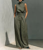 Casual Solid Cotton Linen Two-Piece Set for Women Sleeveless