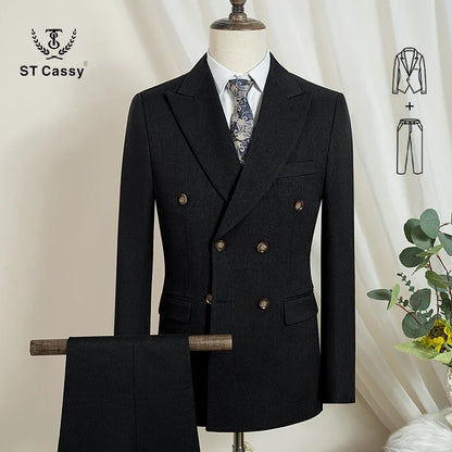 ST Cassy Elegant Man Suit 2 Piece Set Modern Wedding Party Outfit Suits for Men Stylish Business Office Suit Banquet Attire