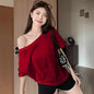 Fashion Loose Ladies Batwing Sleeve Trend Solid Color Off Shoulder Summer New Style Pullover Slash Neck Tshirt Tops Short Sleev