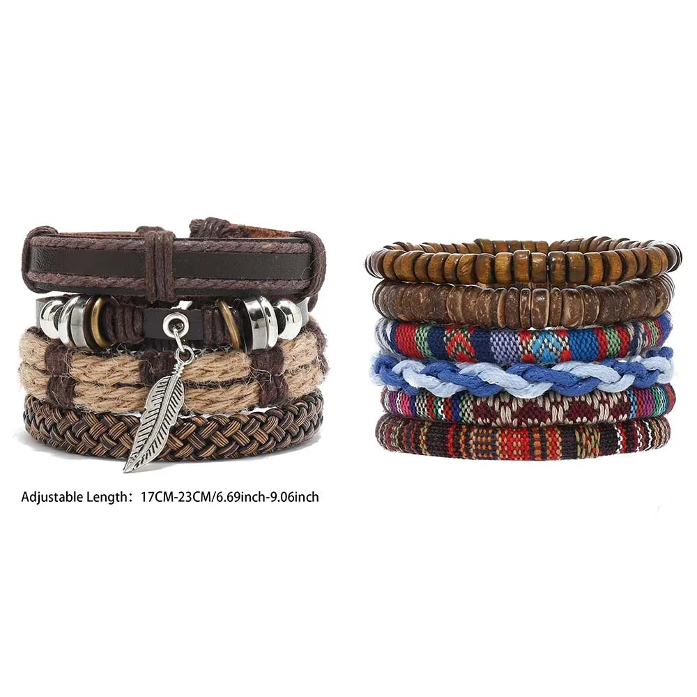 Bohemian Leather Bracelet Men Hand-woven Bracelet Men's Wooden Bead Bracelet Bracelet for Men Charm Bracelet Mens Jewellery